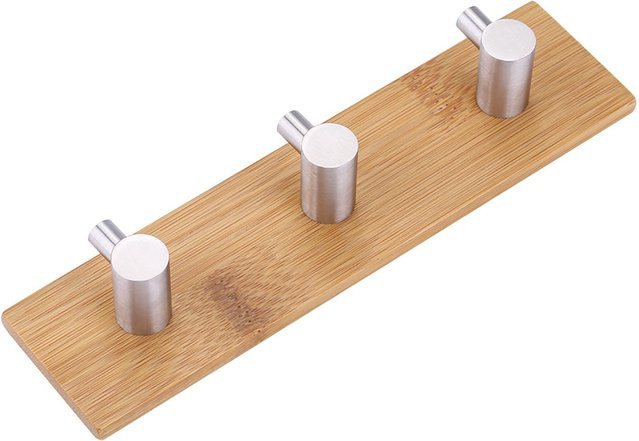 Meterk Wandhaken aus Bambus und Edelstahl mit drei Haken in Braun und Silber - Bild 1