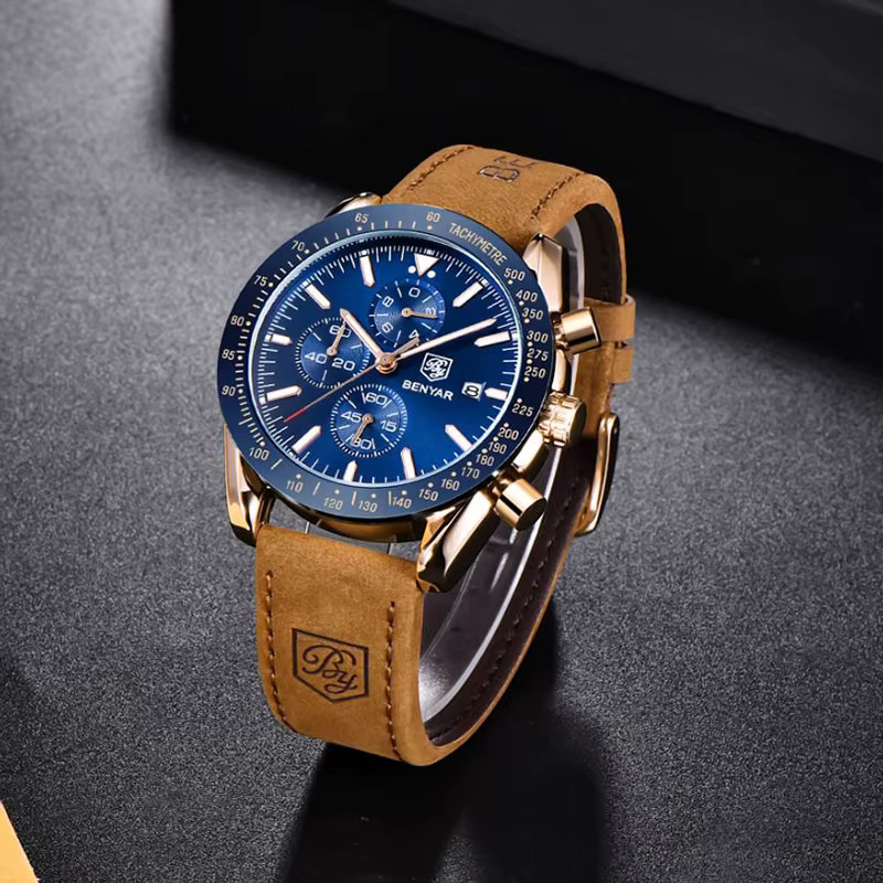 BENYAR Armbanduhr Quarz, Leder, Blau, Herren - Bild 2