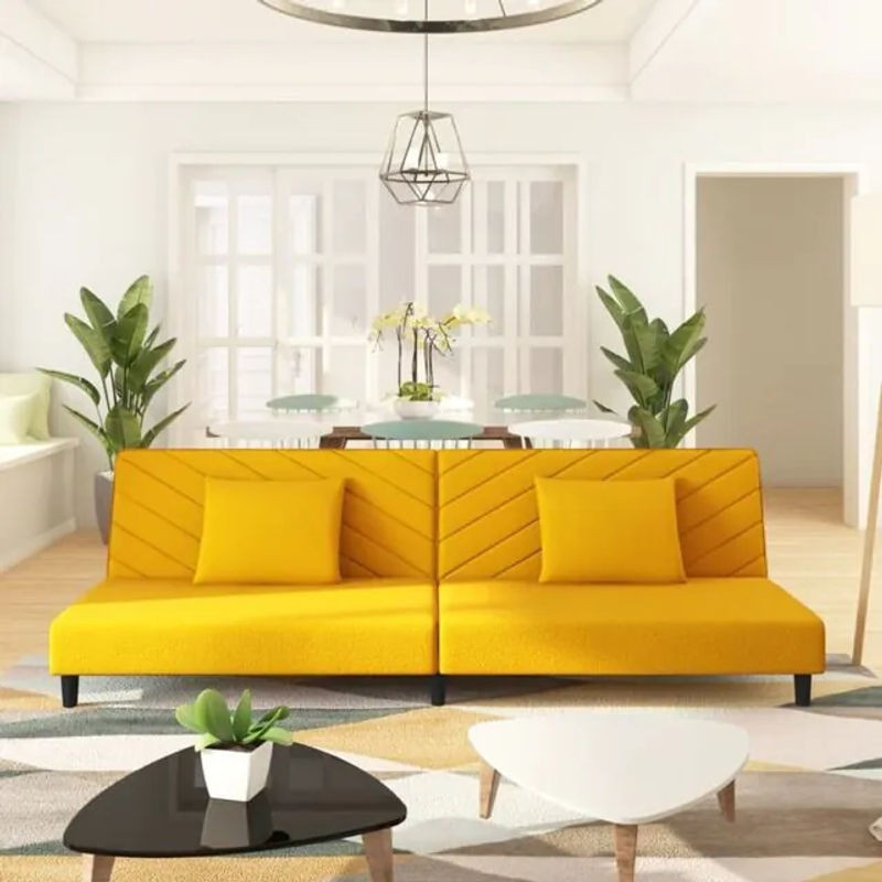 vidaxl Schlafsofa 2-Sitzer aus Samt in Gelb mit 2 Kissen und modernem Design - Bild 1