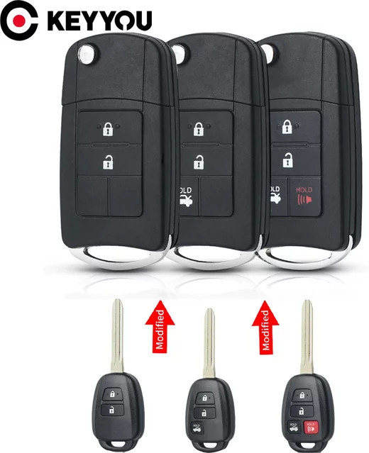 KEYYOU Auto Schlüssel Gehäuse mit 2/3/4 Tasten und TOY43 Klinge in Schwarz für Toyota Prius C, Corolla, Yaris und Avensis (2013 - 2018) - Bild 1