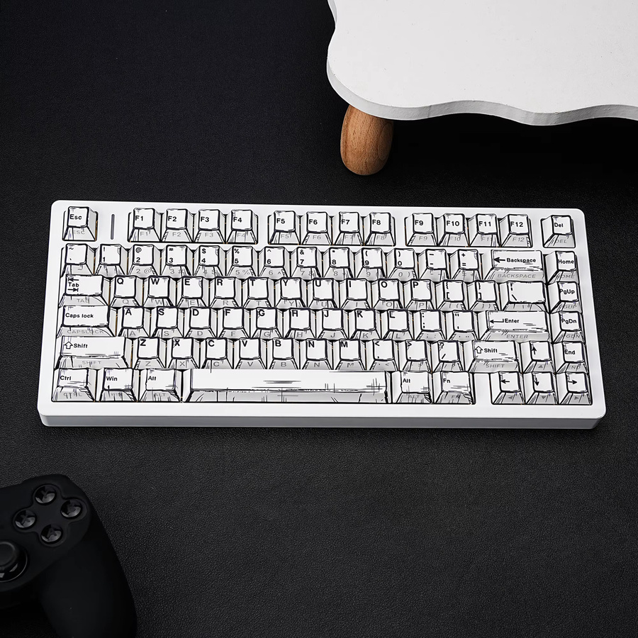 Jaycomia Comic White Keycaps im Cherry Profile mit Dye-Sub Doppeldruck für mechanische Tastaturen im ISO-Layout, 131 Tasten in Weiß - Bild 4