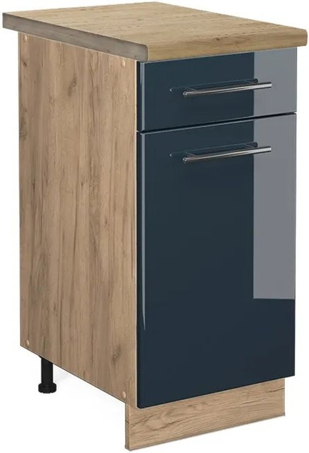 Vicco Küchenunterschrank Fame-Line Schubunterschrank mit Arbeitsplatte, Dunkelblau Hochglanz und Eiche, Breite: 40 cm - Bild 2