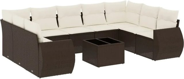 vidaXL 10-teilige Garten-Sofagarnitur aus Poly-Rattan in Braun mit cremeweißen Kissen - Bild 1