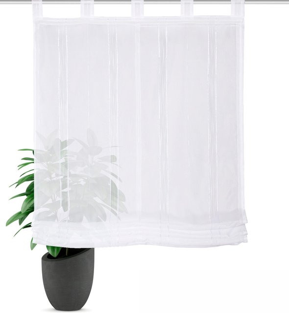 Raffrollo Heine Home Voile in Weiß und Transparent mit Streifenmuster und Cord-Funktion, Breite: 140 cm, Höhe: 80 cm - Bild 1