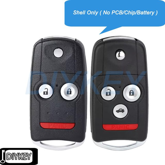 DIYKEY Klappbare Fernbedienung Autoschlüssel-Gehäuseabdeckung für Acura MDX RDX TSX TL ZDX, 3/4-Tasten, Schwarz - Bild 1