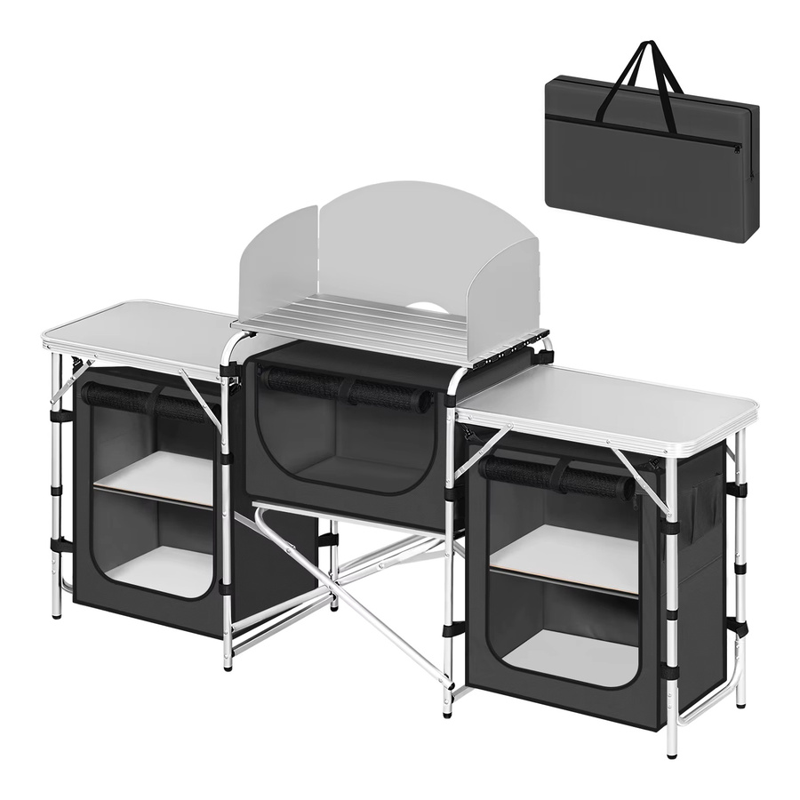 WOLTU Klappbarer Camping-Küchenschrank aus Aluminium in Schwarz mit Arbeitsplatten und Stauraum für Outdoor-Picknick und Grillen - Bild 2