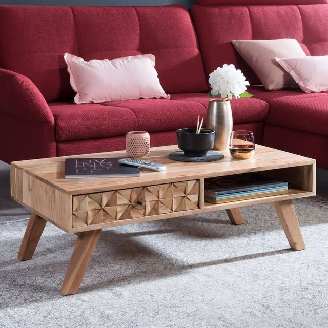 Finebuy Couchtisch aus Akazie Massivholz in Braun im Landhaus-Stil, B/T/H: 95 x 50 x 35 cm - Bild 1
