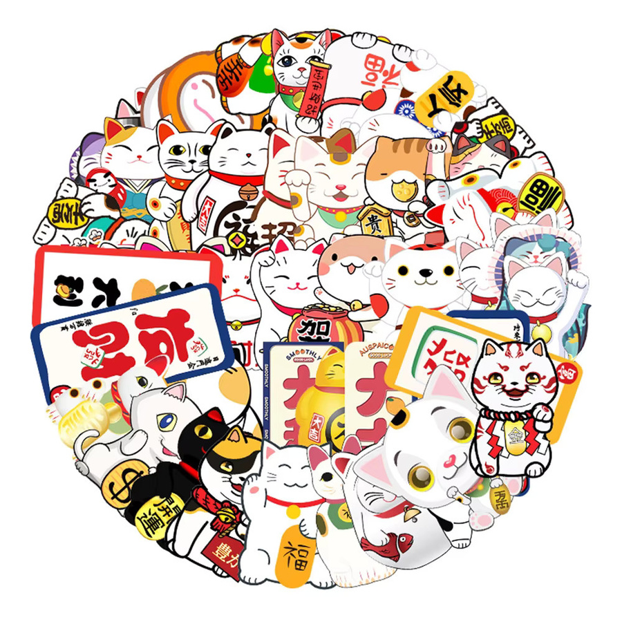 Rspctou Maneki Neko Glück Katze Graffiti Aufkleber Set, Wasserdichte Kawaii Cartoon Aufkleber für Laptop und Telefon, Mehrfarbig - Bild 2