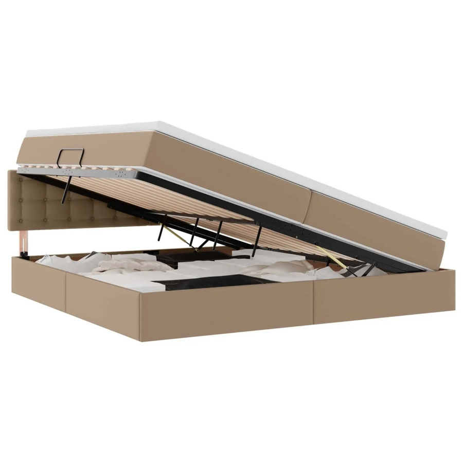 vidaXL Bett mit Stauraum und LED in Hellgrau aus Kunstleder mit USB-Ladeport und Lift-up-Funktion B/T/H: 200 x 200 x 204 cm - Bild 2