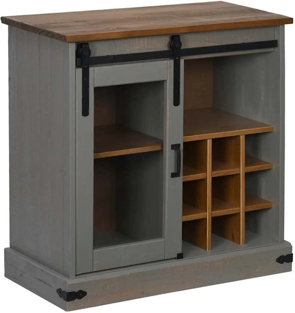vidaXL Sideboard HALDEN aus Massivholz Kiefer mit Schiebetür in Grau, B/T/H: 80 x 40 x 80 cm - Bild 1