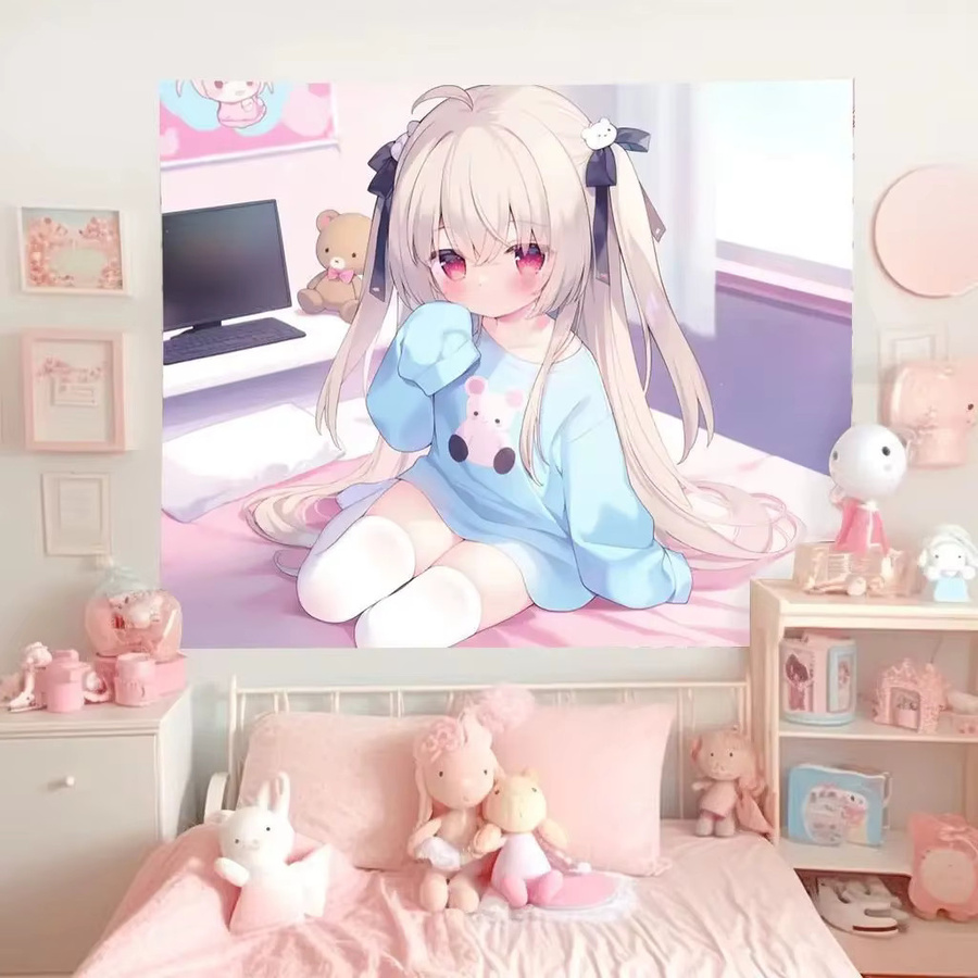 VIKAMA Kawaii Cartoon Bunny Girl Wandteppich Anime Motiv Mehrfarbig B: 60 cm, H: 40 cm - Bild 1