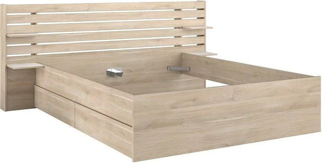 Bettrahmen Tenalia in Natur und Beige mit Schubladen, Modernes Design, B/T/H: 180 x 200 x 235,4 cm - Bild 1