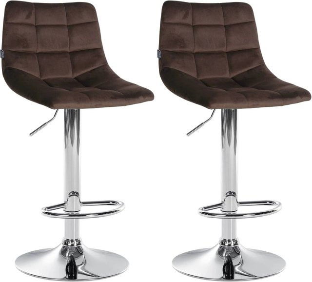 DELUKE Barhocker Dubai 2er Set Braun Samt mit Chrom Gestell und Lehne - Bild 1