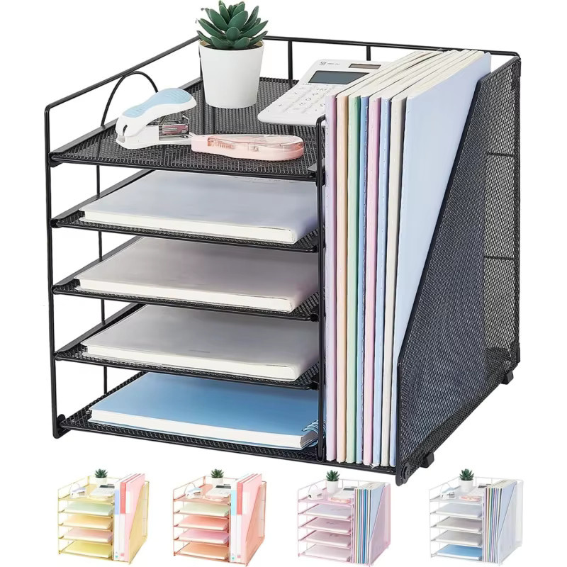 5-Schicht Dokumenten-Organizer aus Metall für A4-Dateien, Desktop-Ablage für Büro und Schreibtisch in Pink oder Schwarz - Bild 3