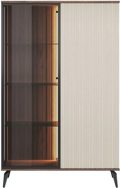 Vente-unique Vitrinenschrank Janeya in Dunkelbeige mit Rauchglas und LED-Beleuchtung, Breite: 103 cm, Höhe: 162 cm, Tiefe: 39 cm - Bild 1