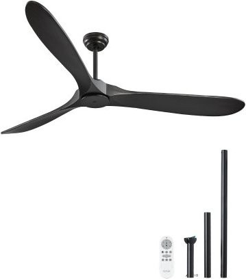 VEVOR Deckenventilator ohne Licht, 183 cm Durchmesser, 6-Stufen Fernbedienung, 3 Holzflügel, reversibler DC-Motor, Modern Low Profile Flush Mount für Innen und Außen, Schwarz - Bild 1