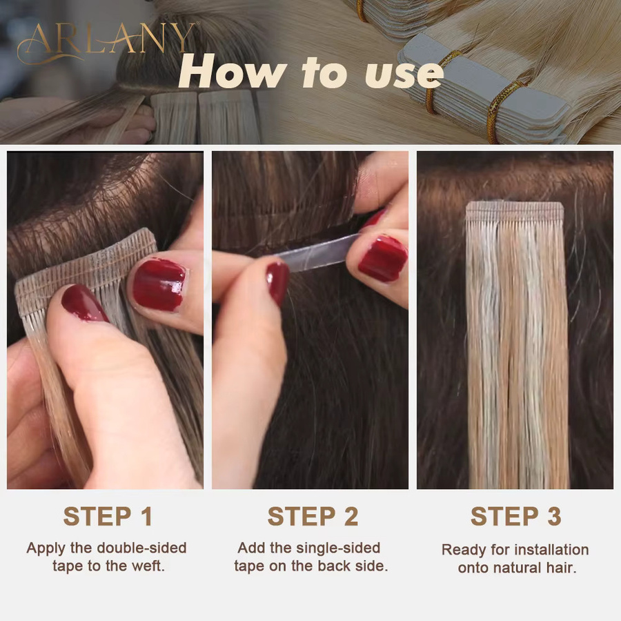 ARLANY Einseitiges Klebeband für Tape-In-Extensions, 120 Tabs, 4 cm x 0,8 cm - Bild 4