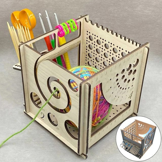 Hoeaden Garnschüssel aus Holz in Braun als Organizer für Häkeln und Stricken, B/T/H: 16,0 x 15,0 cm - Bild 1