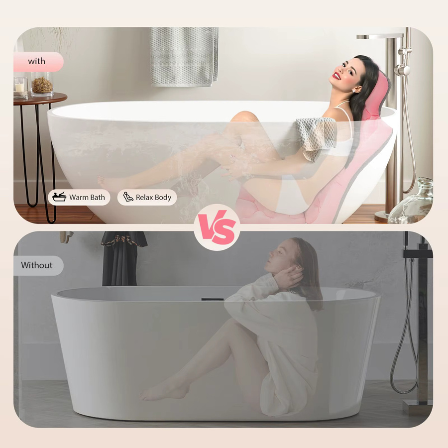 Bymaocar Ganzkörper-Badekissen in Pink mit rutschfesten Saugnäpfen für Kopf, Hals und Rücken zur ergonomischen Unterstützung in der Badewanne - Bild 2