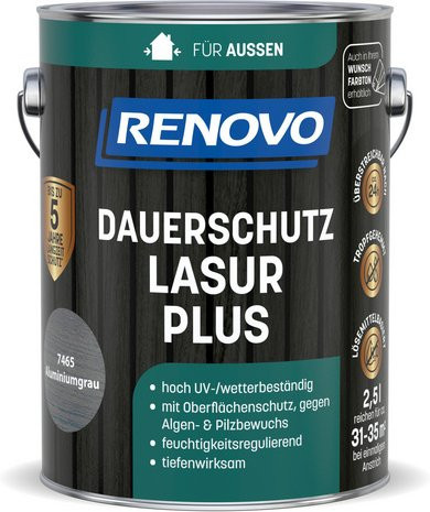 RENOVO Dauerschutzlasur PLUS Metallic lmh in Silbermetallic Grau, 2,5 l - Bild 1