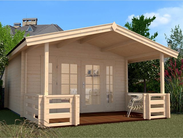 WEKA Gartenhaus 137 B Gr.2 aus Massivholz mit überdachter Terrasse in Beige, B/H/T: 460 x 262 x 590 cm - Bild 1