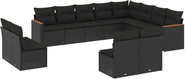 vidaXL 12-tlg. Garten-Sofagarnitur in U-Form aus Poly-Rattan in Schwarz mit Sitzkissen und Rückenkissen - Bild 1