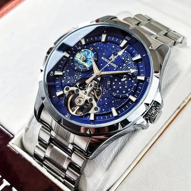 AOKULASIC Armbanduhr Automatik, Edelstahl, Schwarz, Herren - Bild 1