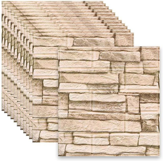 40 Stück 3D-Wandfliesenaufkleber Flower Love in Beige, selbstklebende Antikollisionstapete aus Schaumstoff, wasserdicht und feuchtigkeitsbeständig - Bild 1