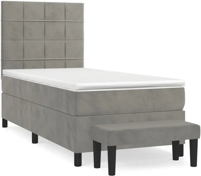 vidaXL Boxspringbett mit Matratze Hellgrau Samt B/T/H: 90 x 200 x 128 cm - Bild 1