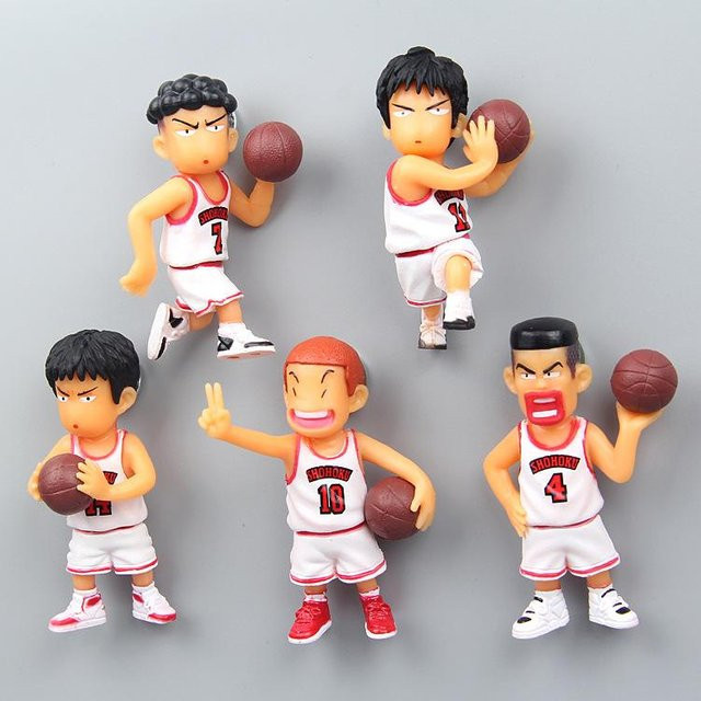 5er Set Anime Slam Dunk Kühlschrankmagnete mit Sakuragi Hanamichi und Rukawa Kaede in Weiß von Fashnics - Bild 1