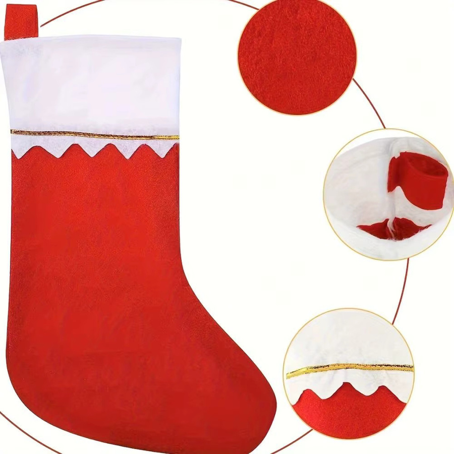 12er Set Weihnachtsstrümpfe aus Polyester in Weiß und Gold mit grünem Rand und Goldfaden als hängende Weihnachtsdekoration - Bild 5