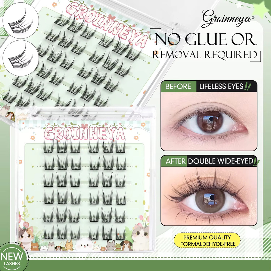 GROINNEYA Wimpern-Cluster, selbstklebend, natürlich, Unisex - Bild 2
