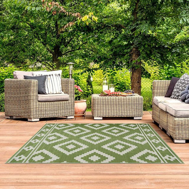 Lodestar Outdoor Teppich Streifendesign Grün, Wasserdicht und Rutschfest, B/T: 120 x 80 cm - Bild 1