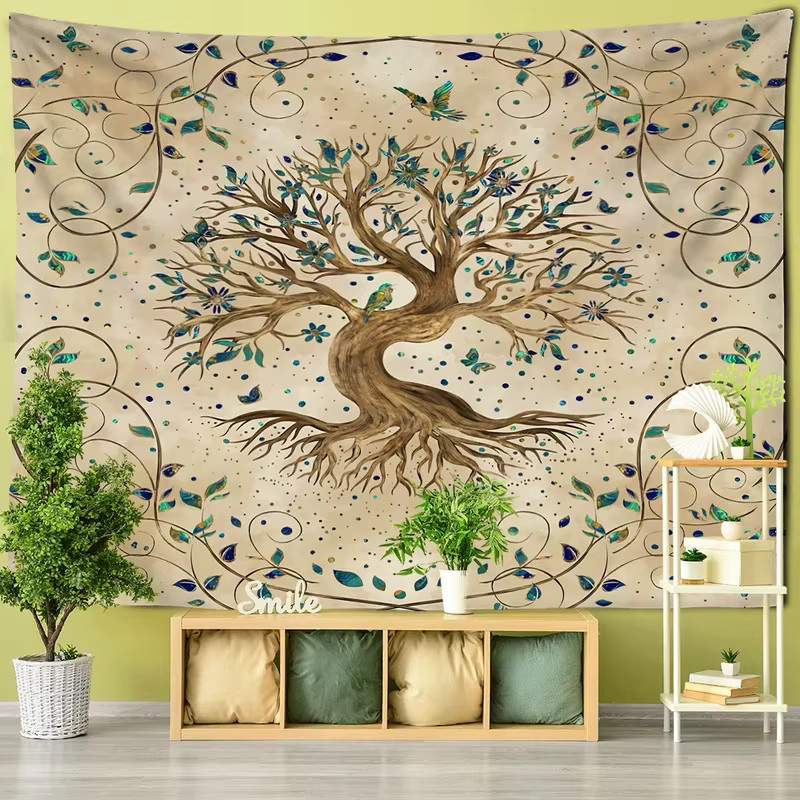 VIKAMA Wandteppich im Ethno-Stil mit geometrischem und abstraktem Design, Mehrfarbig, Rechteckig - Bild 1