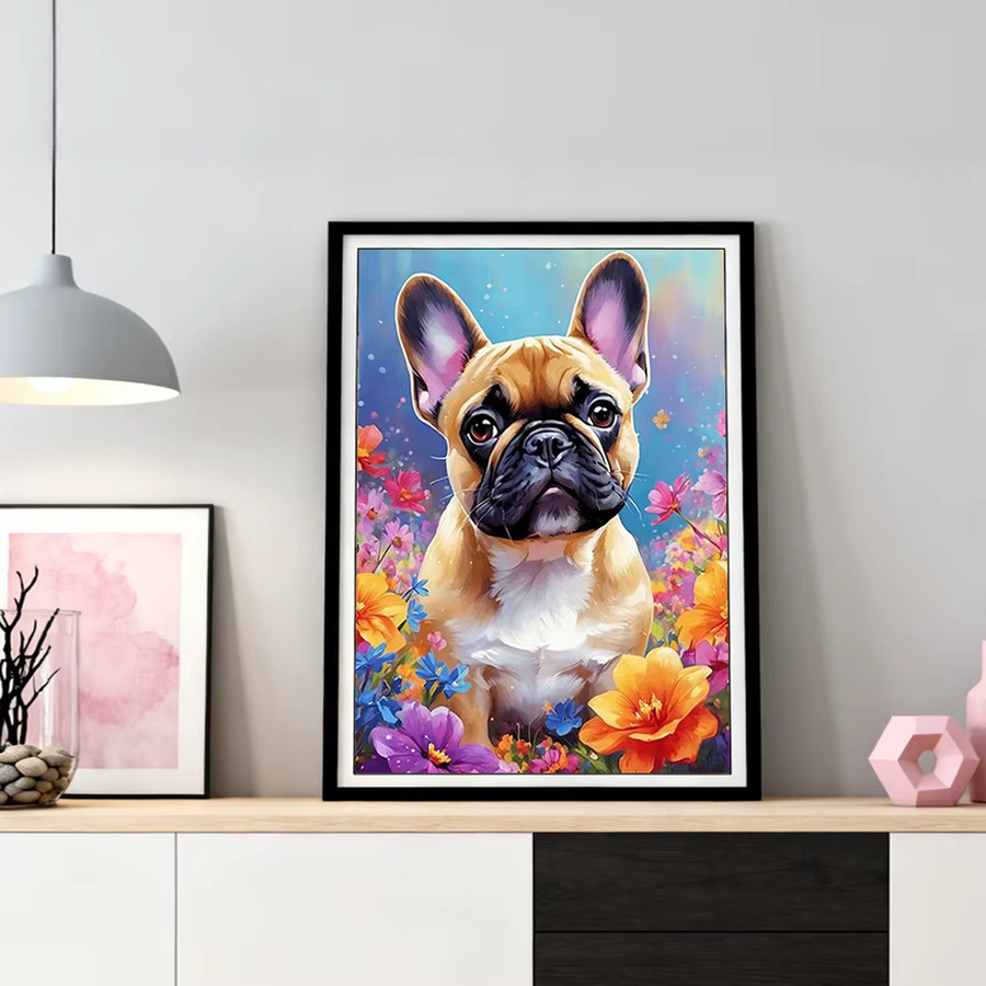 HUACAN Diamantmalerei Set mit Hunde-Tier-Motiv und Rosenblüten, 5D Diamant-Mosaik in Multicolour, Durchmesser: 30,0 cm - Bild 2