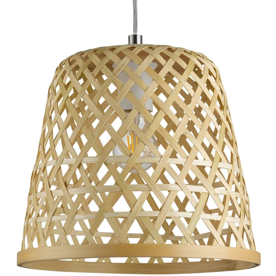 Eglo Hängeleuchte Kirkcolm in Nickel matt und Naturholz im Vintage-Design mit E27 Fassung - Bild 1