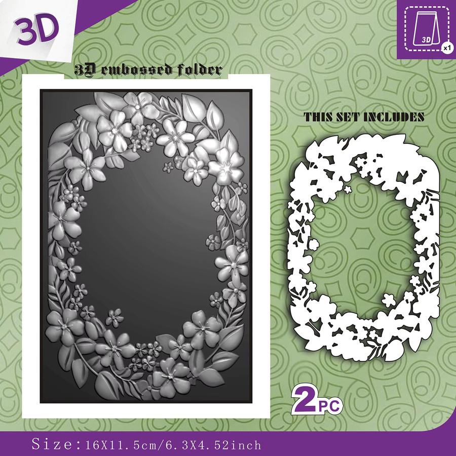 2-teiliges Set Blumenrahmen-Hintergrunddesign mit 3D-Reliefordner und Schneidform aus Kunststoff für Visitenkarten und Hochzeiten - Bild 2