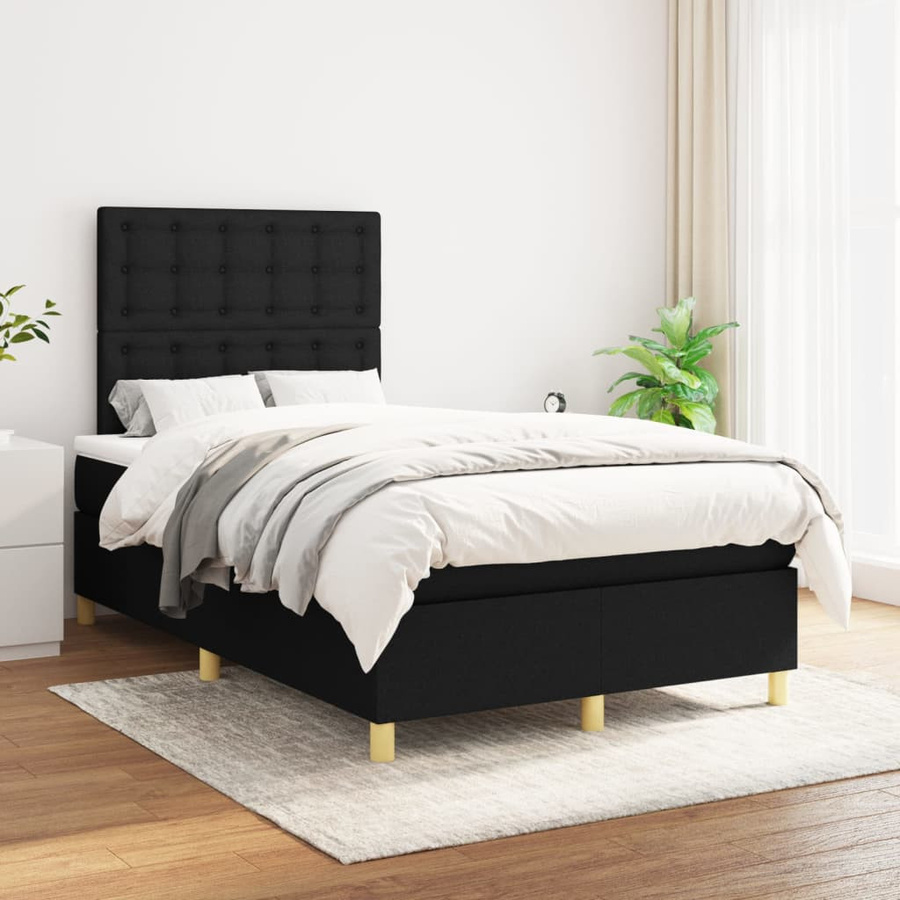 vidaXL Boxspringbett Hybrid mit Matratze Schwarz Stoff B/T/H: 120 x 200 cm - Bild 3