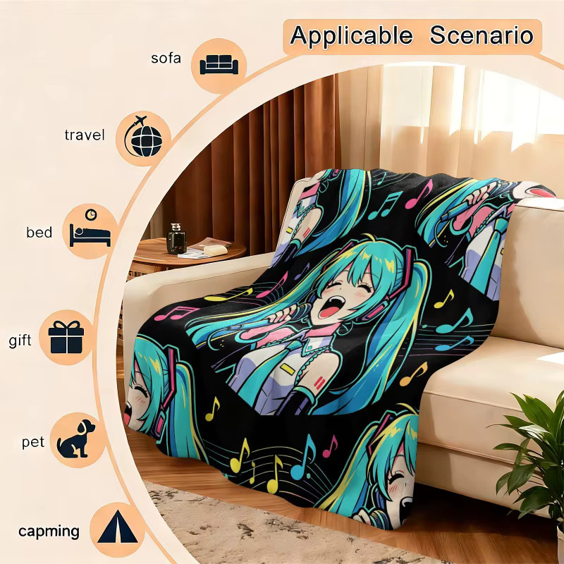 Hatsune Miku Rock Star Flanell-Überwurfdecke, weiche Fleece-Sommerdecke in Multicolour, B/B/H: 100 x 70 x 1 cm - Bild 5