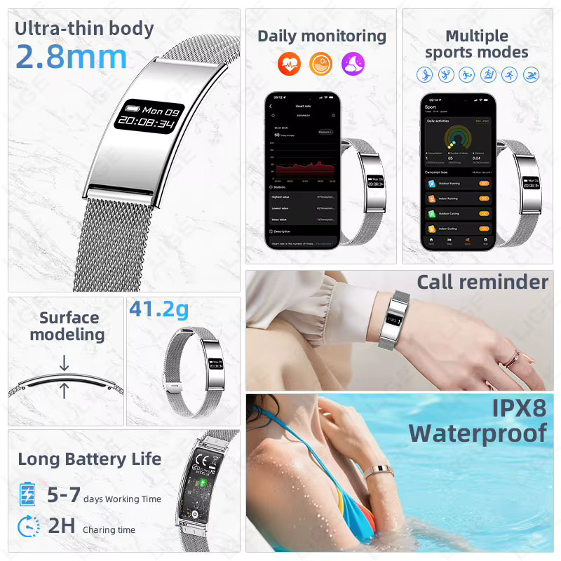 LIGE Smart-Armband in Silber mit Herzfrequenz- und HRV-Monitor sowie Anruferinnerung - Bild 6