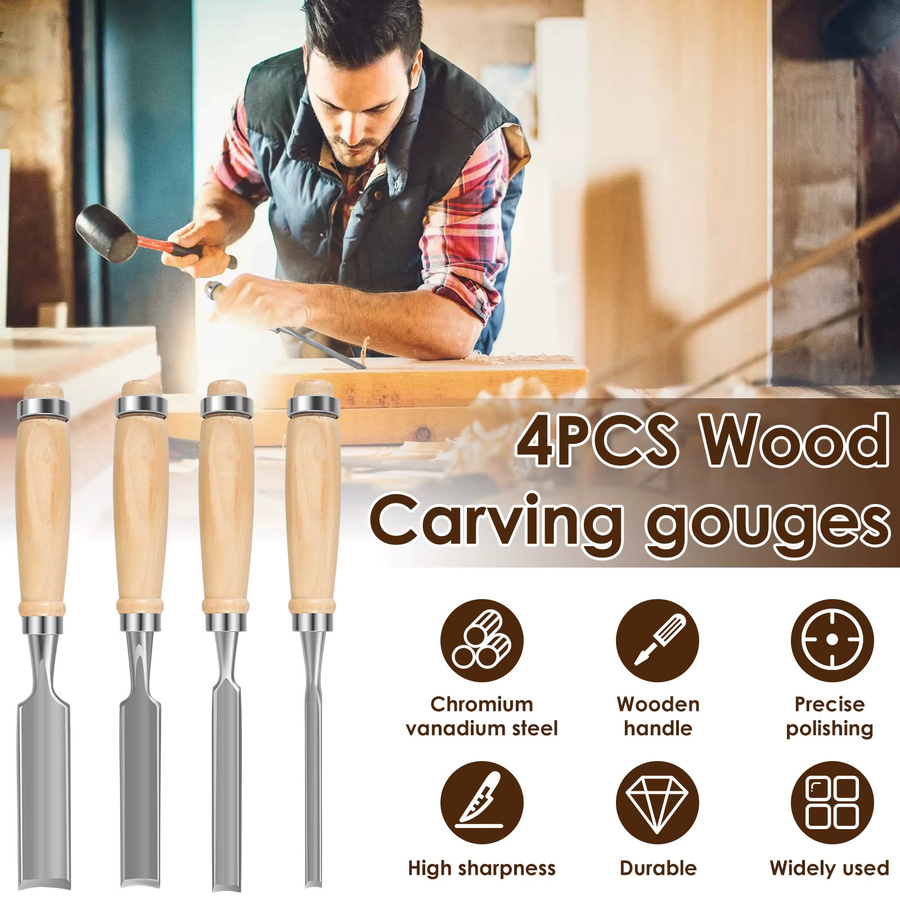 4-teiliges Holzmeißel-Werkzeug-Set von Hands DIY mit Holzetui für Holzschnitzarbeiten und Tischlerarbeiten - Bild 2