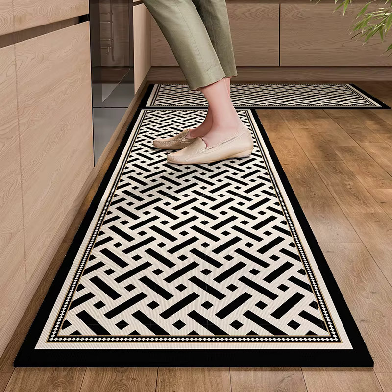 VIKAMA 2er-Set rutschfeste Fußmatten für Küche und Badezimmer, wasser- und ölabsorbierend, Grafik-Design, B/H: 120 x 40 cm - Bild 1
