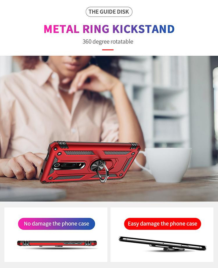 Stoßfeste Schutzhülle für Xiaomi Mi 9T und Mi 9T Pro mit Ringhalterung und Autohalterung in Rot - Bild 3