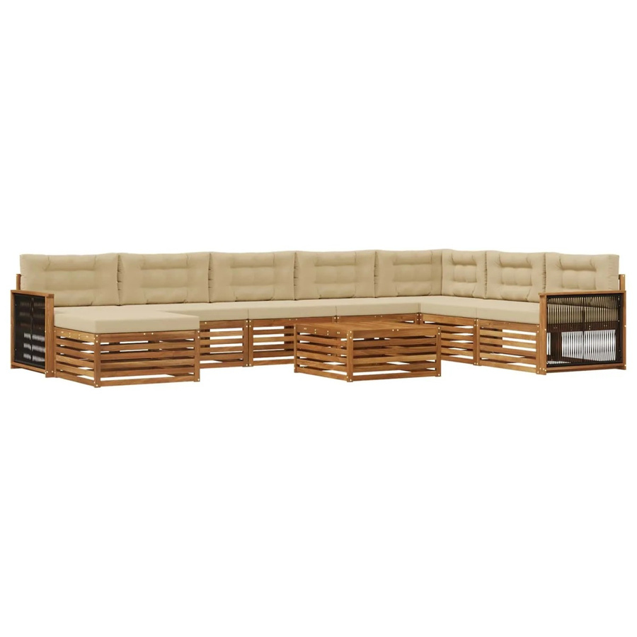 vidaXL Outdoor-Sofagarnitur aus Akazie Massivholz mit 9 Teilen in Natur und Beige - Bild 2