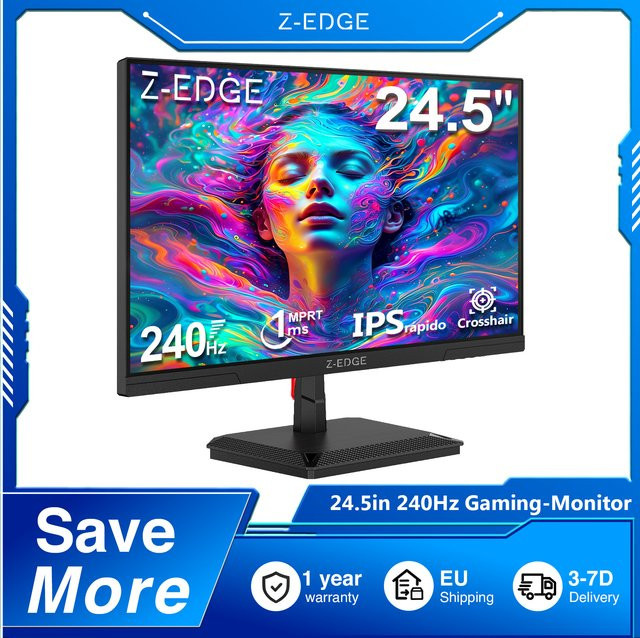 Z-EDGE Gaming-Monitor 24,5 Zoll mit 240 Hz, Full HD IPS-Panel, 1920 x 1080, Schwarz - Bild 1