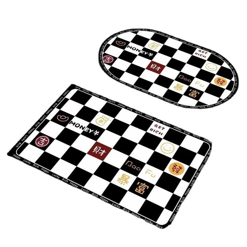 Yiran Furniture Badezimmermatte Schachbrettmuster Schwarz-Weiß, Saugfähige und Rutschfeste Kieselgur-Matte, B/B: 60 x 90 cm - Bild 2