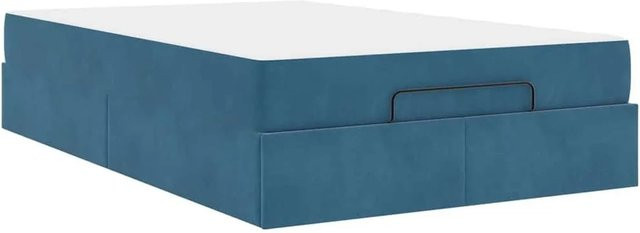 vidaXL Bettgestell mit Matratze und Stauraum in Blau aus Samt, B/T/H: 120 x 193 x 43,5 cm - Bild 1