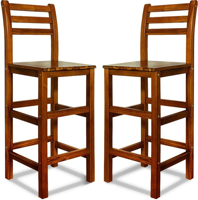 Casaria Deuba 2er Set Barhocker aus Akazienholz in Braun - Bild 1