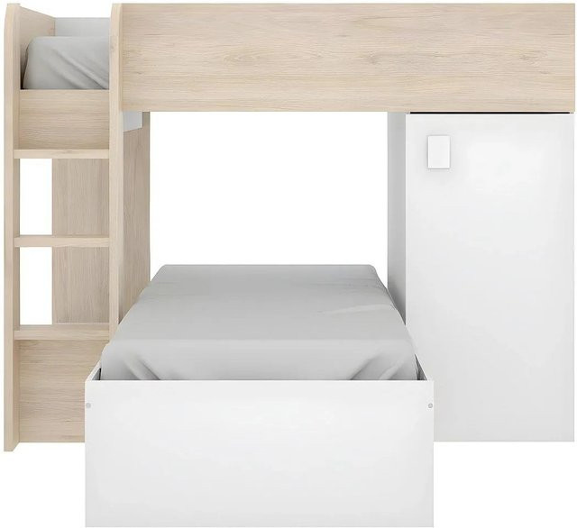 Vente-unique Etagenbett aus Massivholz in Naturfarben und Weiß, Höhe: 255 cm - Bild 1