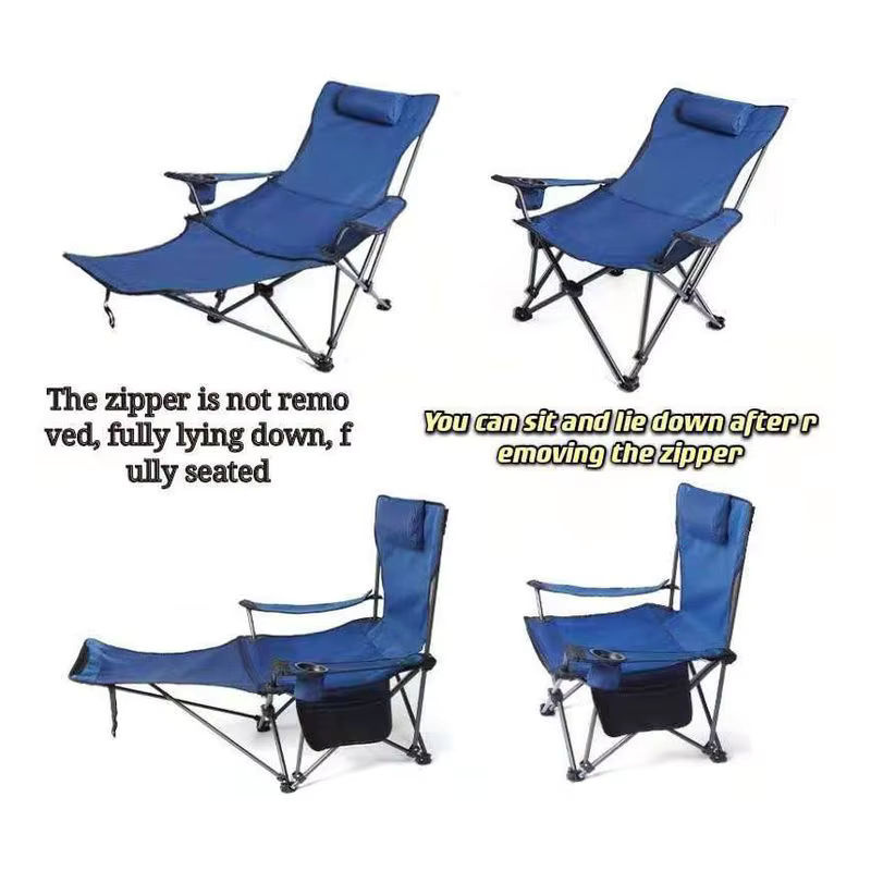 SmiloDon Tragbarer Camping-Liegestuhl in Dunkelblau, zusammenklappbarer 2-in-1 Outdoor-Liegestuhl mit verstellbarer Rückenlehne aus Textilene - Bild 2